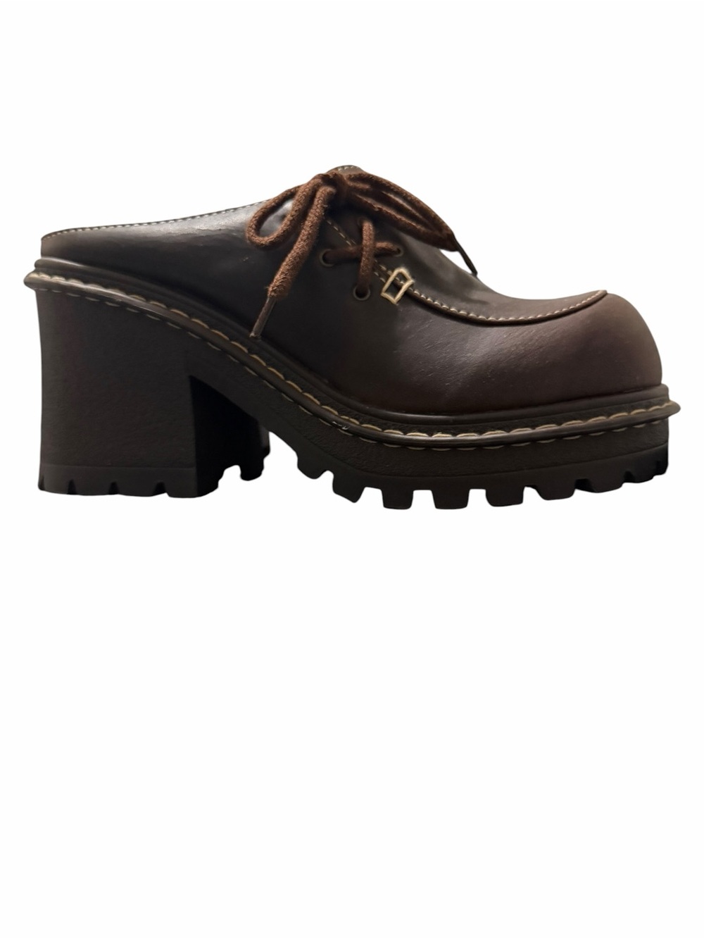 L.e.i Women's Vintage Y2K Brown faux Leather chunky Platform Mules - Picture 3 of 9